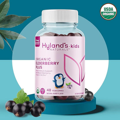 Hyland's Kids Organic Elderberry Plus Gummies, Organic Black Elderberry with ZINC and Vitamin C, Immune Support for Children, 48 Vegan Gummies (Pack of 2)