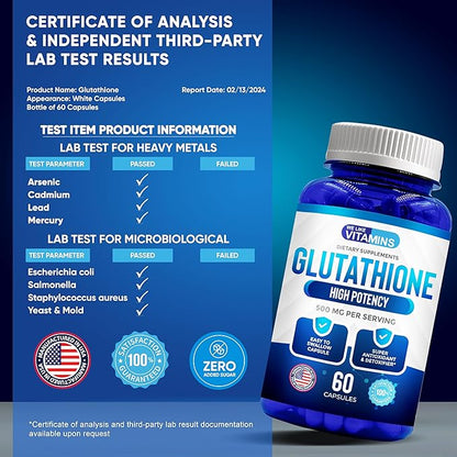 We Like Vitamins L Glutathione Supplement 500mg Per Serving | Manufactured in USA | 60 Glutathione Capsules | Highly Bioavailable Reduced Glutathione Supplement | Glutathione for Antioxidant