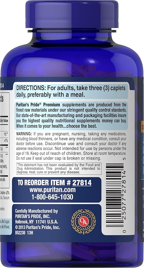 Puritan's Pride Glucosamine Chondroitin MSM Dietary Supplement for Joint Health, 240 Coated Tablets