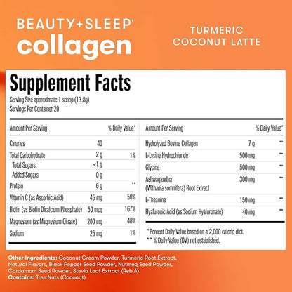 Perfect Keto Beauty + Sleep Grass Fed Collagen Peptides Protein Powder with Ashwagandha, Magnesium, Biotin, Hyaluronic Acid, L Theanine, Hair, Skin, Nails & Relaxation Support, Turmeric Coconut Latte
