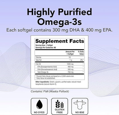 Theralogix TherOmega Omega-3 Fish Oil Supplement - Supports Heart, Brain, Immune & Joint Health* - 700 mg DHA & EPA from Wild Alaska Pollock - Sustainably Sourced - NSF Certified - 90 Softgels