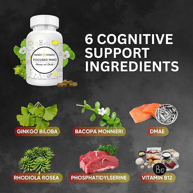 Focused Mind – Daily Brain Supplement for Memory and Focus Support | Nootropic for Concentration, Mental Clarity, and Brain Energy | Cognitive Supplement for Work, School, or Everyday Demands