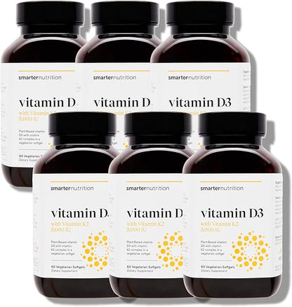 SMARTERNUTRITION Smarter Nutrition Vegan Vitamin D3 5000 IU + Natural Vitamin K2 1100 mcg in Organic Coconut & Olive Oil - D3 K2 Supplement for Immune & Bone Support - 360 Softgels[180 Day Supply]
