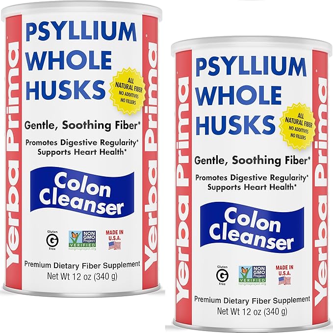 Yerba Prima Psyllium Whole Husks, 12 oz (2 Pack) - Colon Cleanser, Gluten Free, Non-GMO, Soothing Regularity