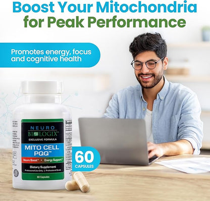 Mito Cell PQQ Supplement for Optimal Mitochondrial Support - Pyrroloquinoline Quinone Supplement to Promote Enhanced Energy & Performance & Cognitive Function - with CoQ10, NADH, Vitamin C & More