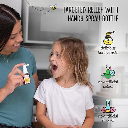 HoneyWorks Kids Throat Spray for Sore Throat Relief, 1 Oz (Pack of 2) Soothing Non-GMO USDA Organic Dark Honey + Zinc, Fast-Acting Relief, 12 Months+