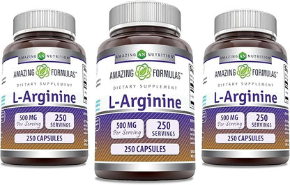Amazing Formulas L-Arginine Supplement | 500 Mg Per Serving | Capsules | Amino Acid Supplement for Men & Women | Non-GMO | Gluten Free | Made in USA (3 Pack | 250)