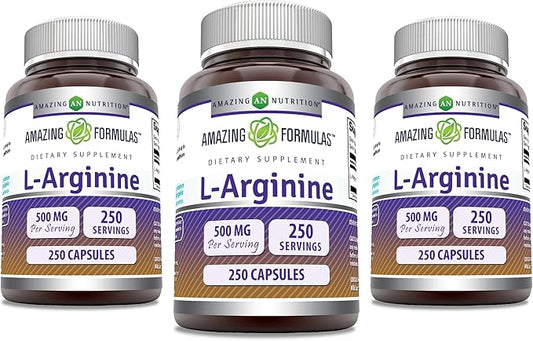 Amazing Formulas L-Arginine Supplement | 500 Mg Per Serving | Capsules | Amino Acid Supplement for Men & Women | Non-GMO | Gluten Free | Made in USA (3 Pack | 250)