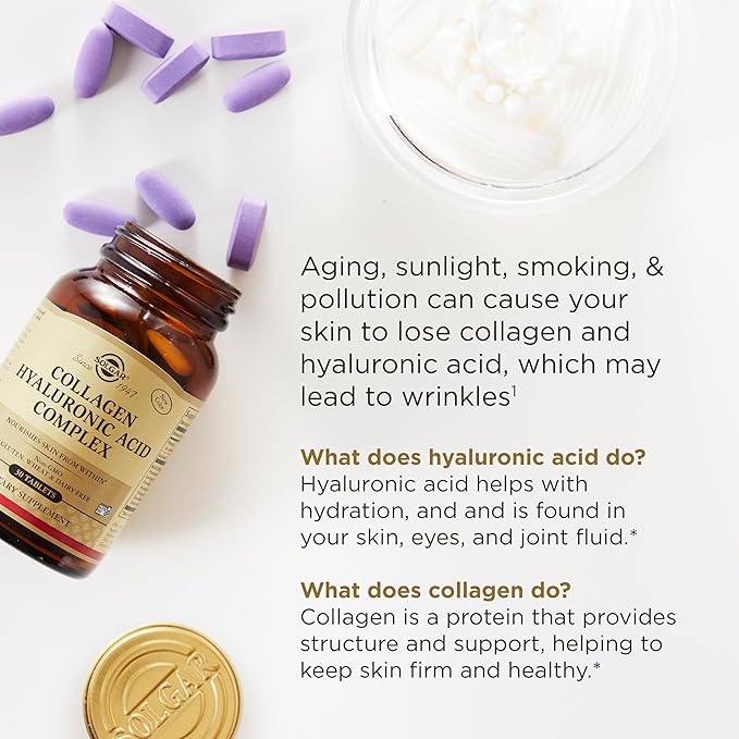 Solgar Collagen Hyaluronic Acid Complex, 30 Tablets - Hydrolyzed Collagen Type 2 - Helps with Fine Lines & Wrinkles - Boosts Skin Collagen & Elasticity - Non-GMO, Gluten & Dairy Free - 30 Servings