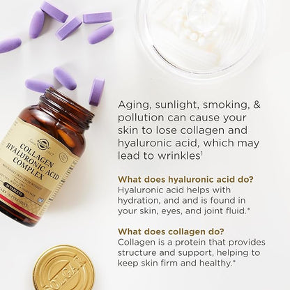 Solgar Collagen Hyaluronic Acid Complex, 30 Tablets - Hydrolyzed Collagen Type 2 - Helps with Fine Lines & Wrinkles - Boosts Skin Collagen & Elasticity - Non-GMO, Gluten & Dairy Free - 30 Servings