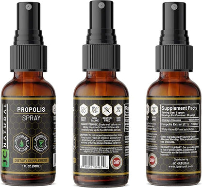 Propolis Throat Spray - Water Soluble, Alcohol Free. Natural Immune Support. Fights Harmful Organisms, Powerful Antioxidant- 1 fl oz (30ml) by JC Natural x CGM Labs