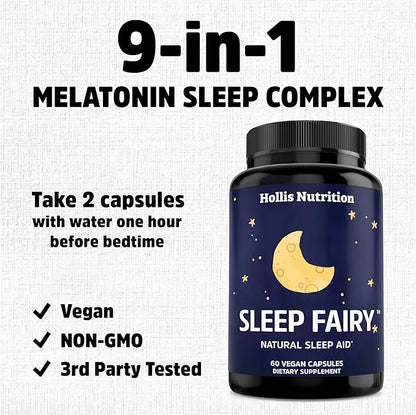 SLEEP FAIRY Natural Sleep Aid | Melatonin 10mg, Magnesium Glycinate 500mg, L-Theanine, B6, 5-HTP, GABA, Valerian Root & Ashwagandha | Herbal Sleeping Pills for Adults | Vegan Sleep Pills | MADE IN USA