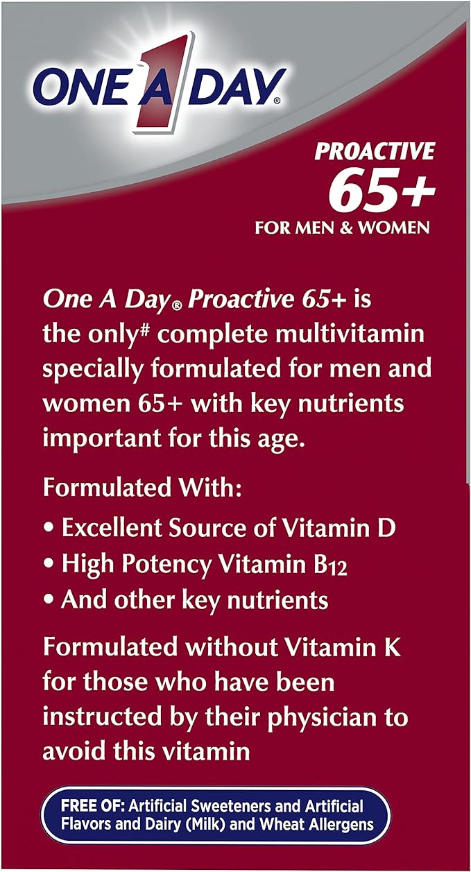 ONE A DAY Proactive 65+, Mens & Womens Multivitamin, Supplement with Vitamin A, Vitamin C, Vitamin D, and Zinc for Immune Health Support*, Calcium, Folic Acid & More, Tablet 150 Count (Pack of 2)
