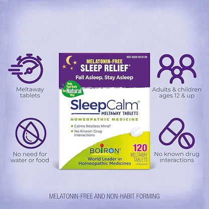 Boiron SleepCalm Tablets Sleep Aid for Deep, Relaxing, Restful Nighttime Sleep - Melatonin-Free and Non Habit-Forming - 120 Count