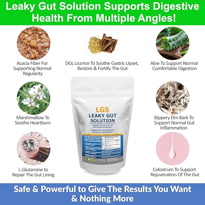 Leaky Gut Repair w/L Glutamine & Prebiotics- Gut Restore, Leaky Gut Health Powder- Leaky Gut Repair Supplements for IBS, Digestive Restoration & Gut Lining Support- Includes Guthealth Assist Book