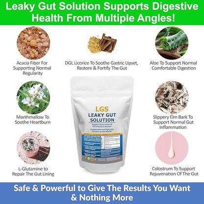 Leaky Gut Repair w/L Glutamine & Prebiotics- Gut Restore, Leaky Gut Health Powder- Leaky Gut Repair Supplements for IBS, Digestive Restoration & Gut Lining Support- Includes Guthealth Assist Book