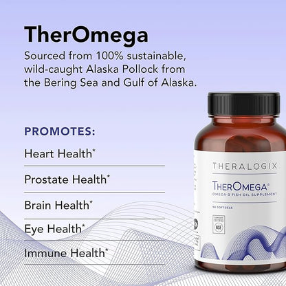 Theralogix TherOmega Omega-3 Fish Oil Supplement - Supports Heart, Brain, Immune & Joint Health* - 700 mg DHA & EPA from Wild Alaska Pollock - Sustainably Sourced - NSF Certified - 90 Softgels