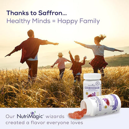 Brain Booster+ 30mg Pure Saffron Extract Gummies & Multivitamin D3, B6, B12, Zinc, Supports Kids Focus, Memory, Attention & Mood Balance - Promotes Brain Health Support, 60x Non-GMO Gummy