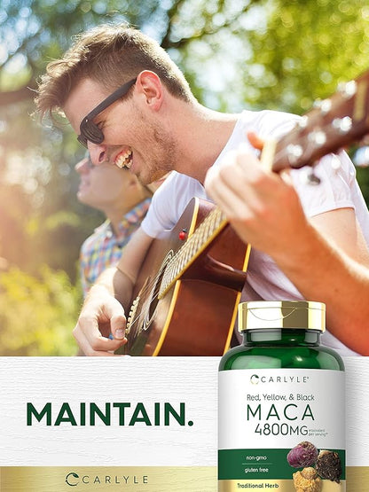 Carlyle Maca Root | Powder Capsules for Women & Men | 4800 mg | 180 Count | High Potency Extract | Non-GMO & Gluten Free Supplement