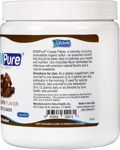 KALA HEALTH MSMPure Chocolate Flavored Coarse MSM Powder Flakes – US-Sourced MSM for Joint Health, Skin Appearance, and Hair & Nail Support – 1 lb, Organic Sulfur
