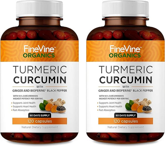 Turmeric Curcumin with BioPerine Black Pepper and Ginger - Made in USA - 240 Vegetarian Capsules for Advanced Absorption, Joints Support