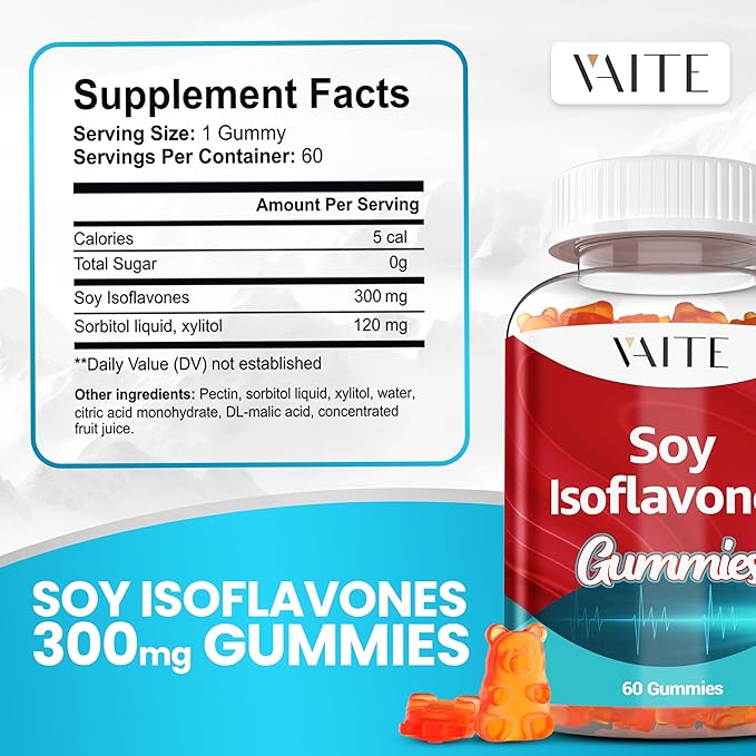 Soy Isoflavones Supplement for Women – Non-GMO Phytoestrogens for Menopause Relief, Hot Flashes, Hormonal Balance, Genistein, Soy with Isoflavones, Bone Health Support – 60 Vegan Chewable Gummies