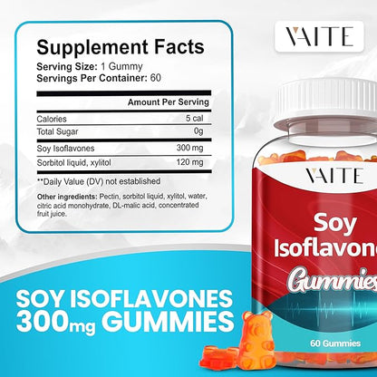 Soy Isoflavones Supplement for Women – Non-GMO Phytoestrogens for Menopause Relief, Hot Flashes, Hormonal Balance, Genistein, Soy with Isoflavones, Bone Health Support – 60 Vegan Chewable Gummies