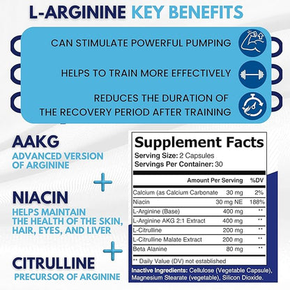 healblend L-Arginine Plus: Calcium, Niacin, L-Arginine Blend, L-Citrulline Complex & Beta Alanine - 60 Capsules