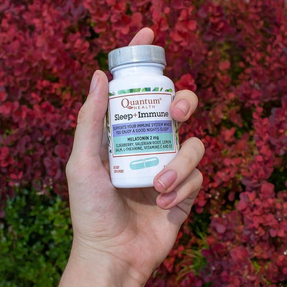 Quantum Health Sleep Immune Support Supplement Melatonin 2mg L Theanine & Valerian Root Plus Elderberry Vitamin C & D Immunity Boost - 30 Capsules
