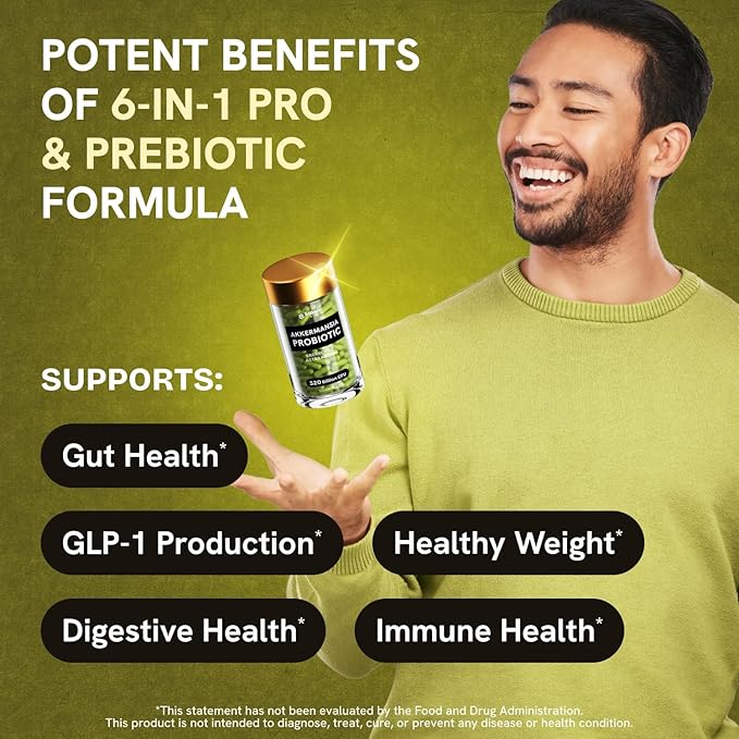 Akkermansia Muciniphila Probiotics 320 Billion CFU| GLP-1 Probiotic and Prebiotic | Akkermansia Probiotics for gut health | Inulin Prebiotic Fiber Capsules Astaxanthin & Berberine & Chromium 120 count