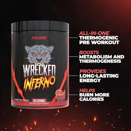 Wrecked Inferno - Thermogenic Pre Workout For Men & Women, Increase Energy, Boost Thermogenesis & Metabolism, Enhance Exercise Performance - Contains L-Citrulline, L-Carnitine, Beta-Alanine & More