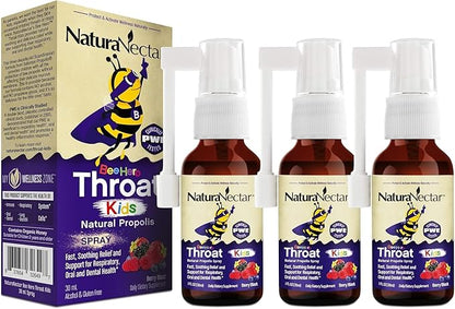 NaturaNectar Exclusive Kids Propolis Throat Spray, BeeHero Berry Blast Flavor (3 Packs)