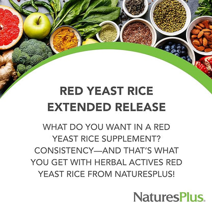 Natures Plus Herbal Actives Red Yeast Rice, Extended Release - 600 mg, 60 Mini Tablets - Herbal Supplement - Vegan, Vegetarian, Gluten-Free - 30 Servings