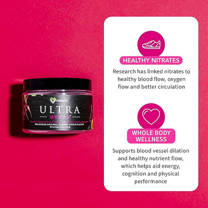 KaraMD UltraBeets | Delicious Beetroot Superfood Powder | Natural Vegan Friendly, Non-GMO & Gluten Free Nitric Oxide Booster Supplement | Supports Circulation & Energy (30 Concentrated Servings)