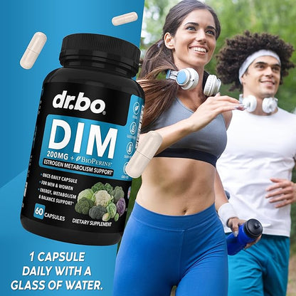 DIM Supplement for Women & Men 200mg - Androgen Estrogen Blocker for Men & Women, Hormonal Acne Pills, Hormone Balance, Menopause Support, Diindolylmethane DIM Supplement Plus BioPerine - 60 Capsules