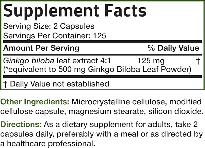 Bronson Ginkgo Biloba Extra Strength Supports Brain Function & Memory Support, 250 Vegetarian Capsules