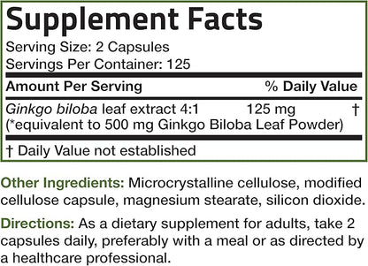 Bronson Ginkgo Biloba Extra Strength Supports Brain Function & Memory Support, 250 Vegetarian Capsules