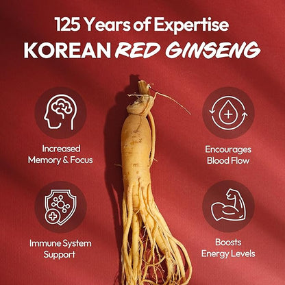 Korean Red Ginseng Extract Capsule Plus - All-in-One Vegan Supplements - Energy Boost & Immune Support, Caffeine Free & Non-GMO (600mg, 30 Capsules)