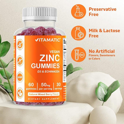 Vitamatic Zinc 50mg Gummies – 60 Vegan Gummies – Gluten-Free – 2 Pack (120 Gummies Total)