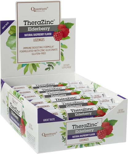 Quantum Health TheraZinc Zinc Lozenges|Elderberry Raspberry|Immune Support Formulated with Zinc Gluconate|Fast Relief|No Aftertaste|14 Count