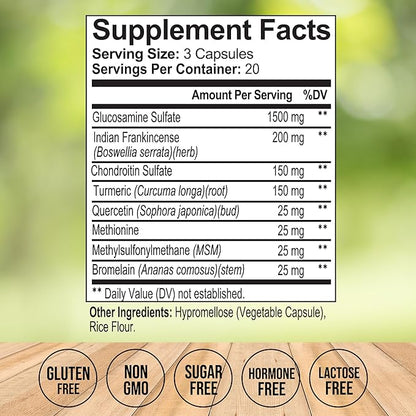 Glucosamine Chondroitin MSM Supplement – Joint Supplements for Men and Women – Glucosamine for Joints and Mobility – Turmeric for Joint Health, Cartilage and Flexibility – Made in USA