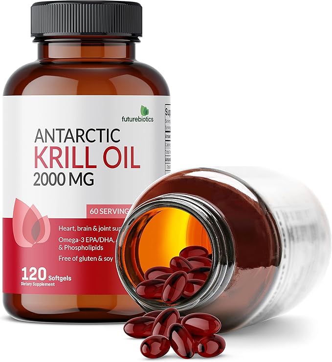 Futurebiotics Antarctic Krill Oil 2000mg with Astaxanthin, Omega-3s EPA, DHA and Phospholipids - 100% Pure Premium Krill Oil Heavy Metal Tested, Non GMO – 120 Softgels