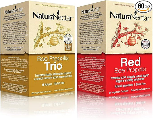 NaturaNectar Natural Bee Propolis Bundle - Trio and Red Propolis - for Immune and Cardiovascular Support and a Healthy Metabolism* - 60 Capsules per Bottle