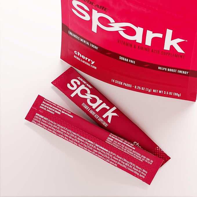 AdvoCare Spark Vitamin & Amino Acid Supplement - Focus & Energy Drink Powder Mix with Vitamin A, B-6, C & E - Also Includes L-Carnitine & L-Tyrosine - Cherry, 14 Stick Packs