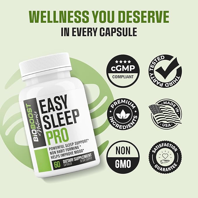 Easy Sleep Pro for Adults - NEW Non-Habit Forming Sleep Aid for Adults | Mood, Sleep, Restfulness Support | 18 Research Backed Ingredients | Melatonin, Magnesium, GABA, Ashwagandha & More - 60 Caps