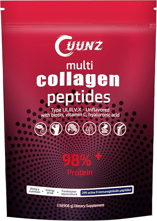 Multi Collagen Protein Powder - Type I,II,III,V,X with Biotin, Hyaluronic Acid, Vitamin C - Unflavored Collagen Peptides Supplements(Multi Collagen Peptides 2lb)
