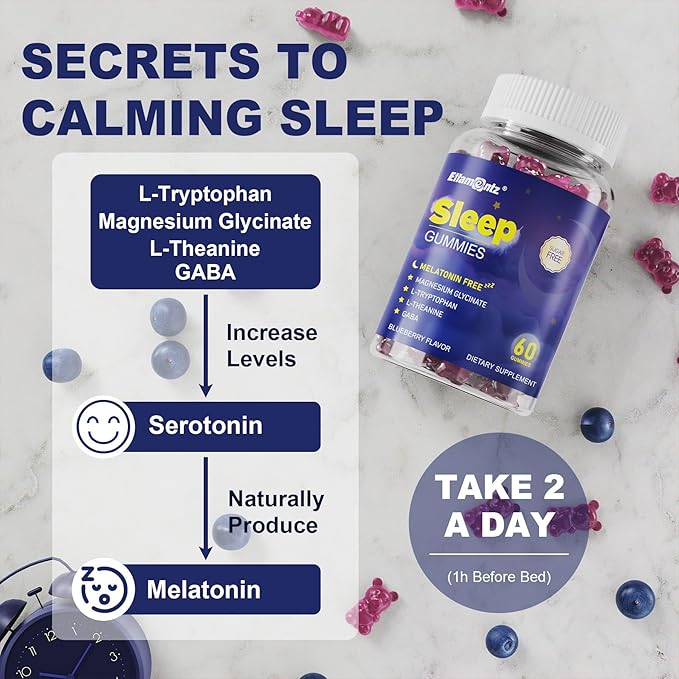 Melatonin Free Sleep Aid Gummies for Adults, Sugar Free Sleeping Gummy No Melatonin, Natural Calm Gummies with Magnesium Glycinate, L-Tryptophan, L-Theanine, GABA, Ashwagandha, Valerian, 120cts