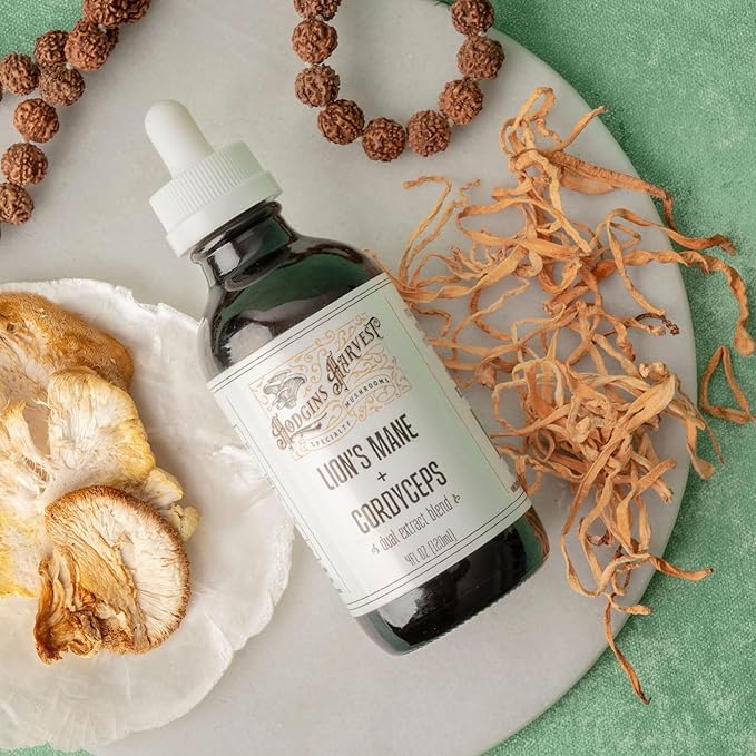 Organic Lion’s Mane + Cordyceps Tincture | Made with Mushrooms Grown On Our Farm in The USA | Dual Extract | Extra-Concentrated (4 fl oz)