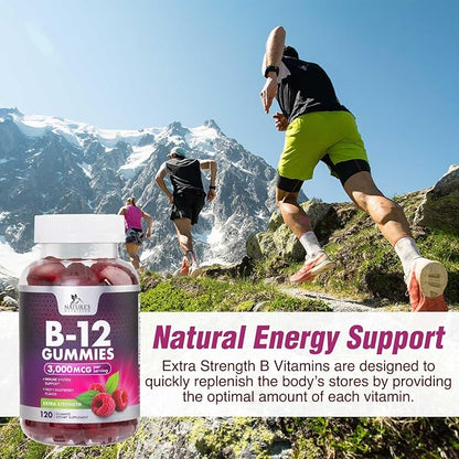 B12 Gummies for Adults, Extra Strength Energy 3000 mcg - B-12 Energy Metabolism & Immune System Support - Chewable Dietary Supplement for Adults & Kids Caffeine Free Gummy Vitamin - 120 Gummies