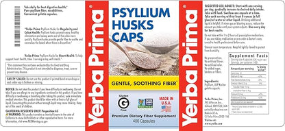 Yerba Prima Psyllium Husks Caps, 625 mg, 400 Capsules (Pack of 2) - Natural Fiber for Men and Women - Regularity Support Supplement